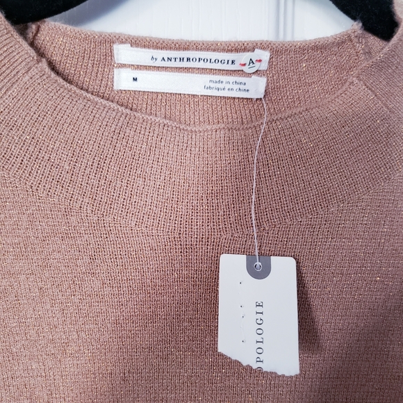 Anthropologie Ruffled Sleeve Sweater Knit Tunic Dress Honey/Camel Sz M $130 - Picture 8 of 11